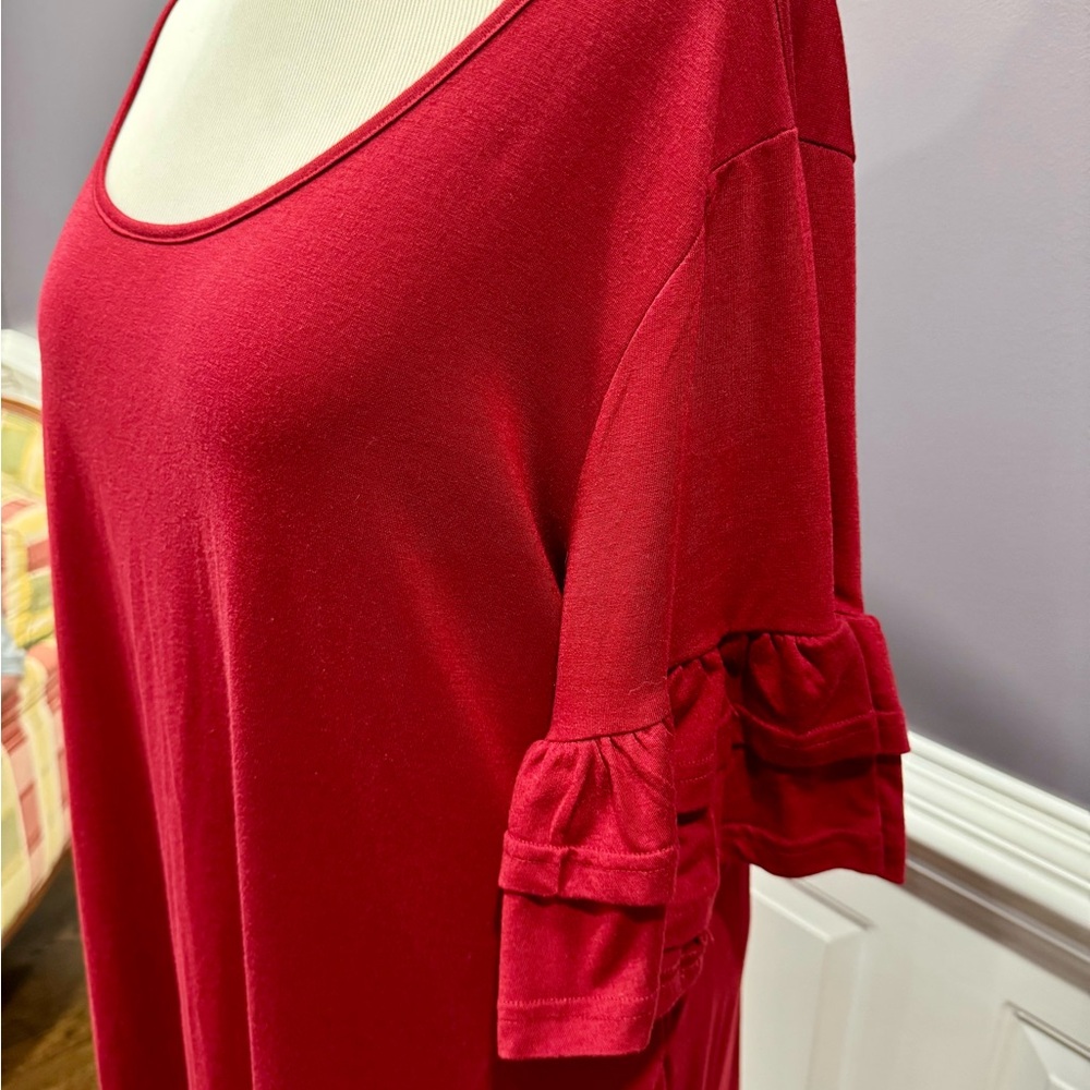 Red Ruffled Midi Sheath Dress - Picture 2 of 4